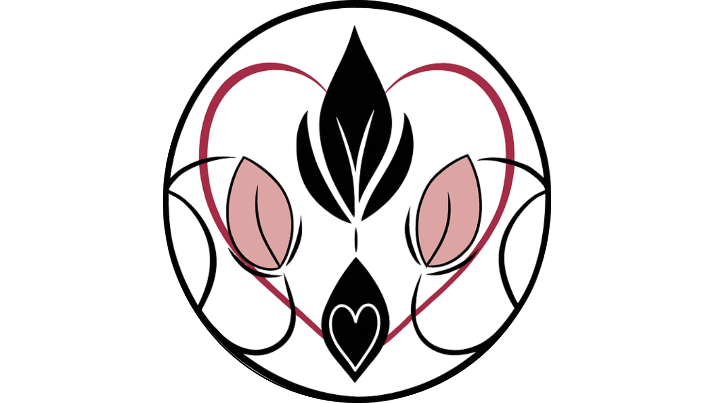 Black and pink stylized heart with eyes.